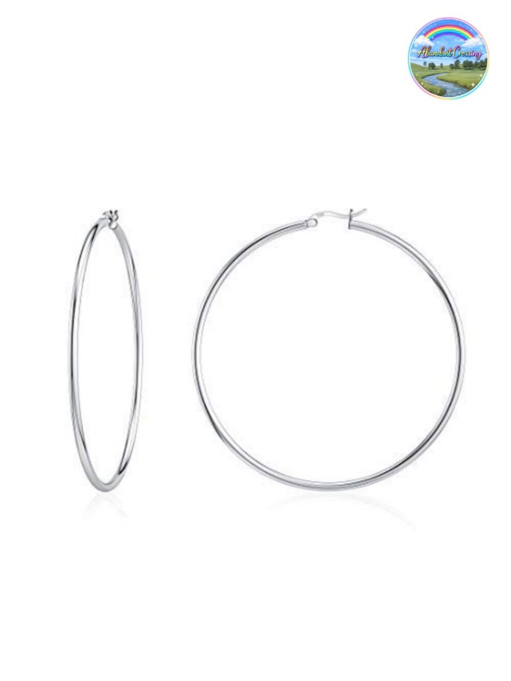 Sterling Silver Hoop Earrings 18K White Gold Plated Endless Hoops Lightweight